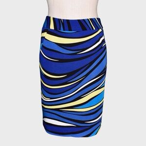 Premise Bold Abstract Wave Print Stretch Pencil Skirt
